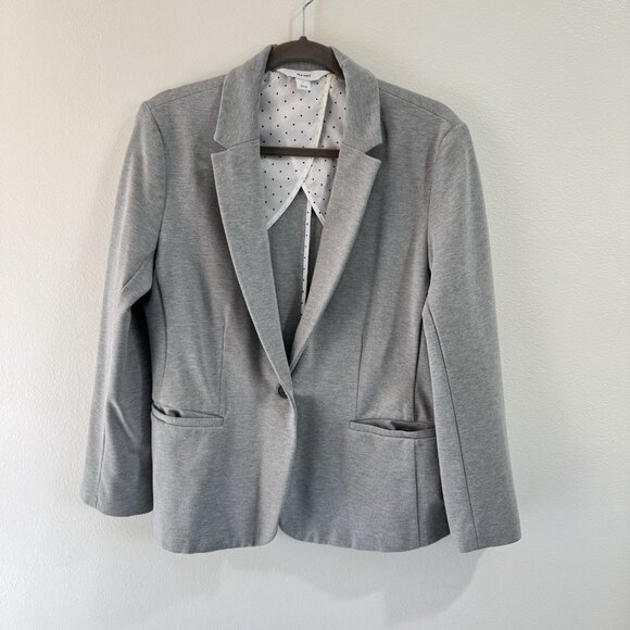 Old Navy Blazer Jacket L Gray Scuba Knit Stretch Single Button Pockets Career - Picture 1 of 10
